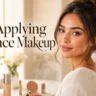 Woman with polished makeup beside the title Applying Face Makeup.